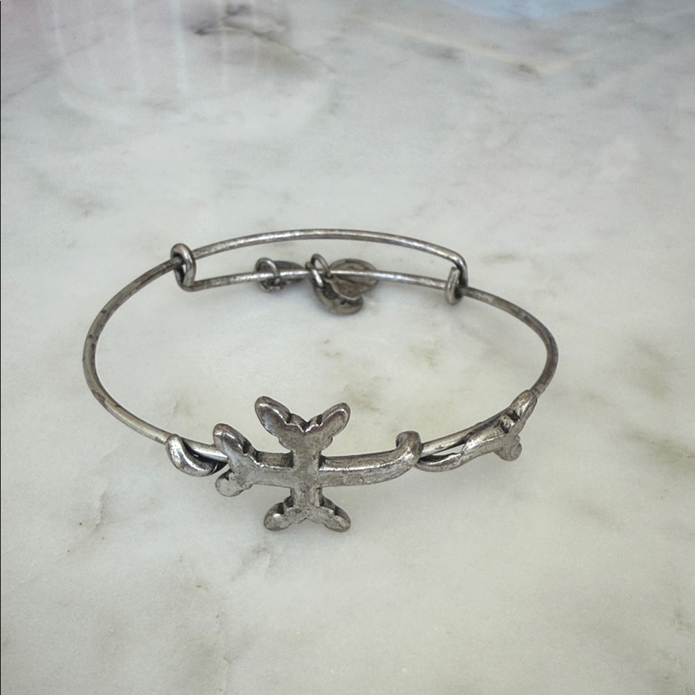 Silver Tone Bangle Cross Bracelet - image 1